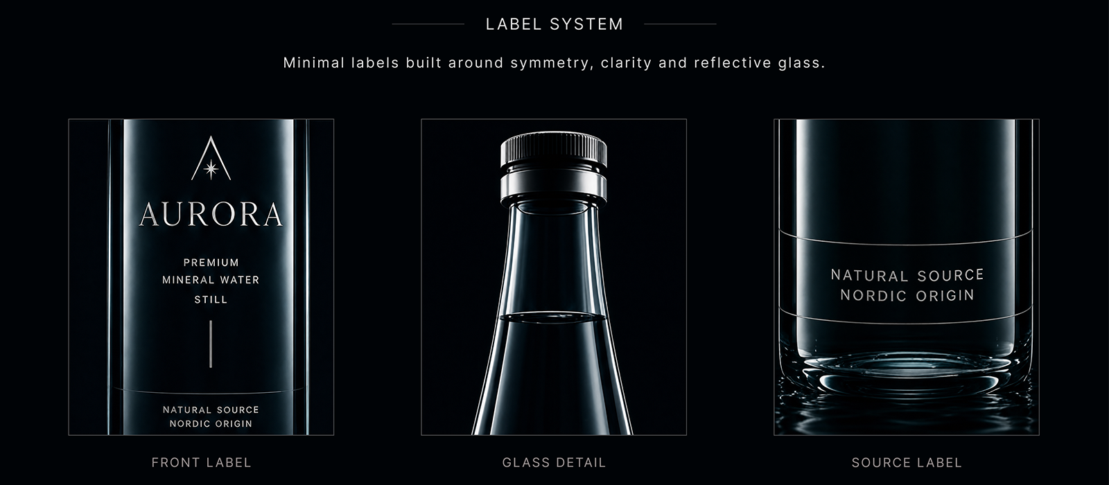 Aurora glass bottle packaging concept for Still, Sparkling, and Lightly Sparkling
