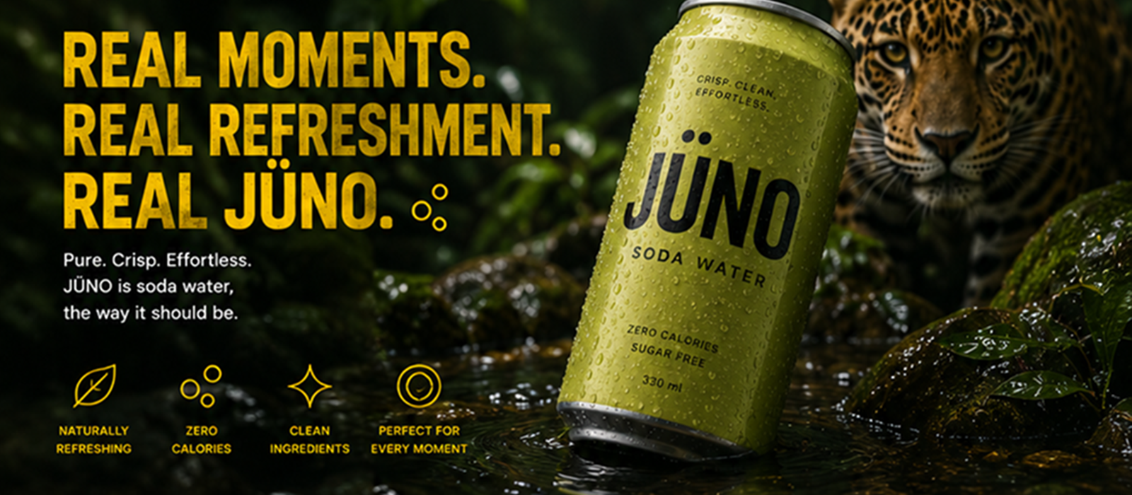 JÜNO Soda Water logo system, typography, color palette, and brand guidelines