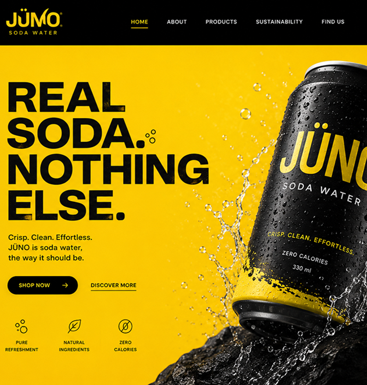JÜNO Soda Water product line with Classic Lemon and Mint cans